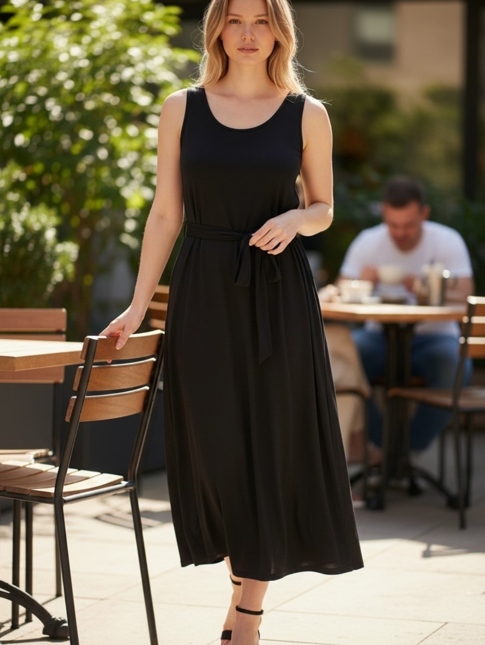 Michael Kors Black Sleeveless Tie-Waist Maxi Dress
